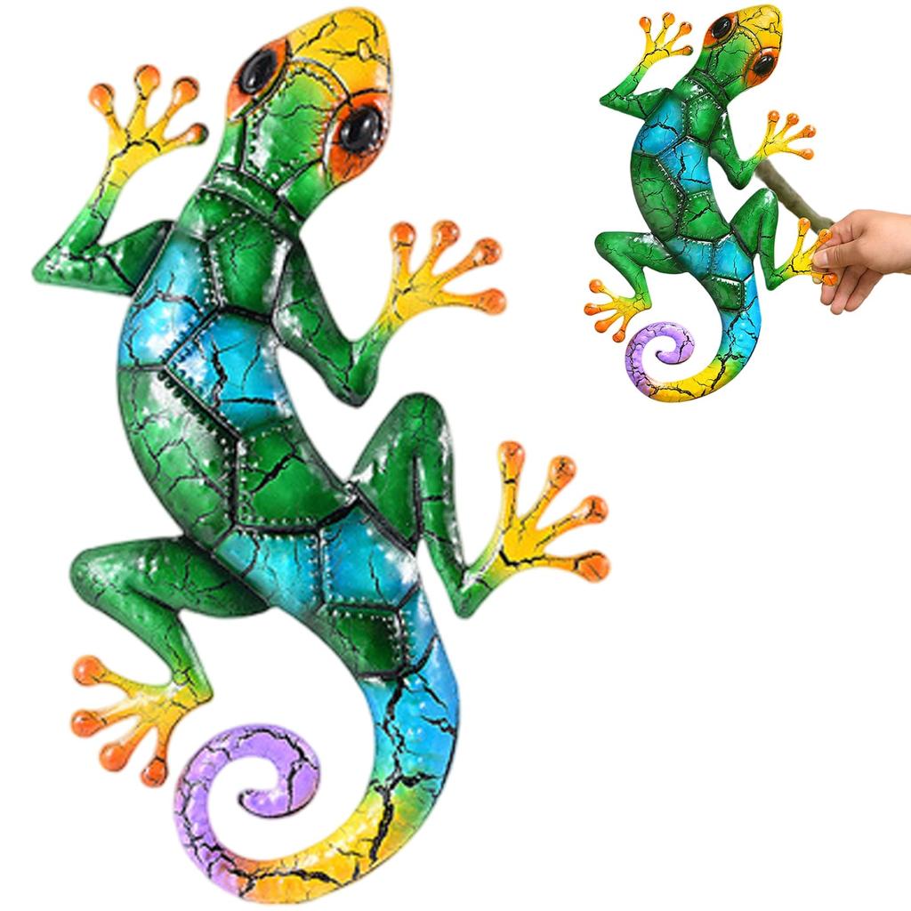 Metal Gecko Wall Decor,Outdoor Hanging Lizard Wall Art,Colorful Metal Lizards Wall Art Decor