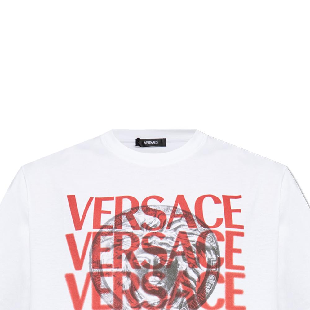 Versace Letter Print Fitted Crew Neck Short Sleeve T-Shirt Men Tops White 1013302-1A12439-2W580