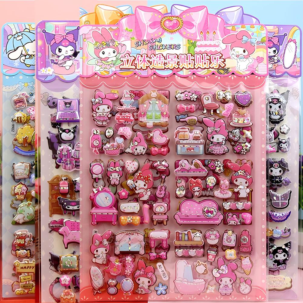 Double Layered Cinnamoroll Kuromi Melody 3D Bubble Stickers Kawaii Sanrio Puffy Sticker Waterproof Cute Cartoon Reward Decals