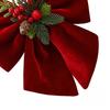 Velvet Ribbon for Christmas Wreaths Bow, Burgundy Red Hanging Bow Ornament with Versatile Garland Decorations Berries Pine Cones Holiday Tree