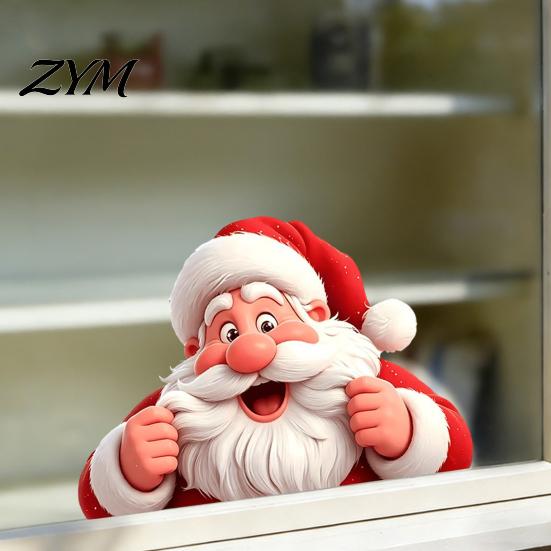 Christmas Home Decorations Peeking Santa Claus Static Window Cling, 3D Effect Holiday Gift for Sticker, Reusable Glass Decal Decor Xmas Party Supplies