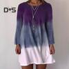 Women's Long Sleeve Dress Gradient Color Printed Dress Loose Fit Round Neck Pullover Dress for Daily Work Parties