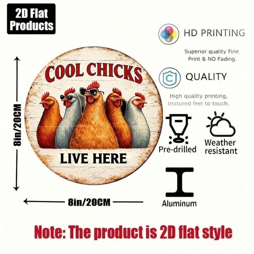 Vintage Round Metal Chicken Sign Wall Art Kitchen Decor