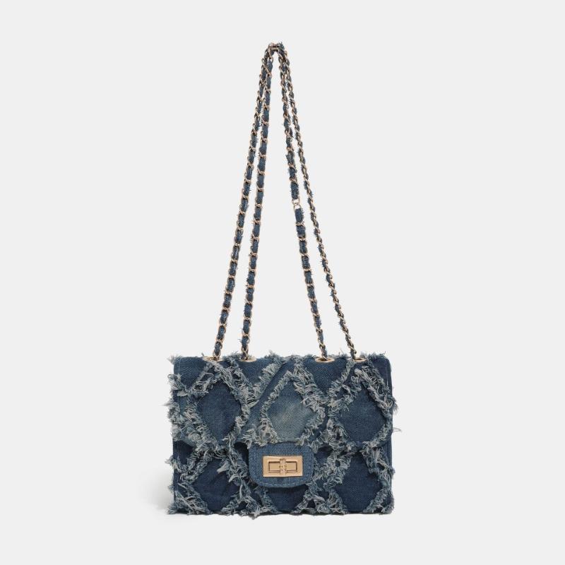 Rag Denim Bag Women's New Fashion Diamond Square Bag Commuter Messenger Chain Bag