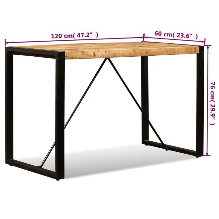 VidaXL Table de salle à manger Bois de manguier brut 120 cm