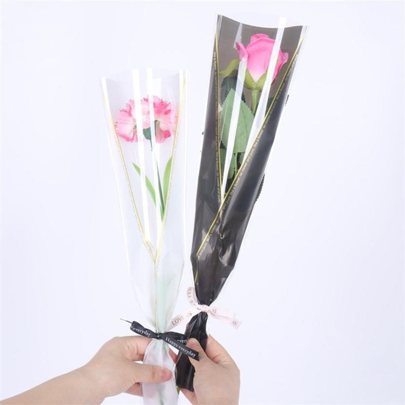 50Pcs Elegant Flower Wrapping Bags Waterproof Reusable Single Rose Sleeves Plastic Bag for Weddings Birthday Parties