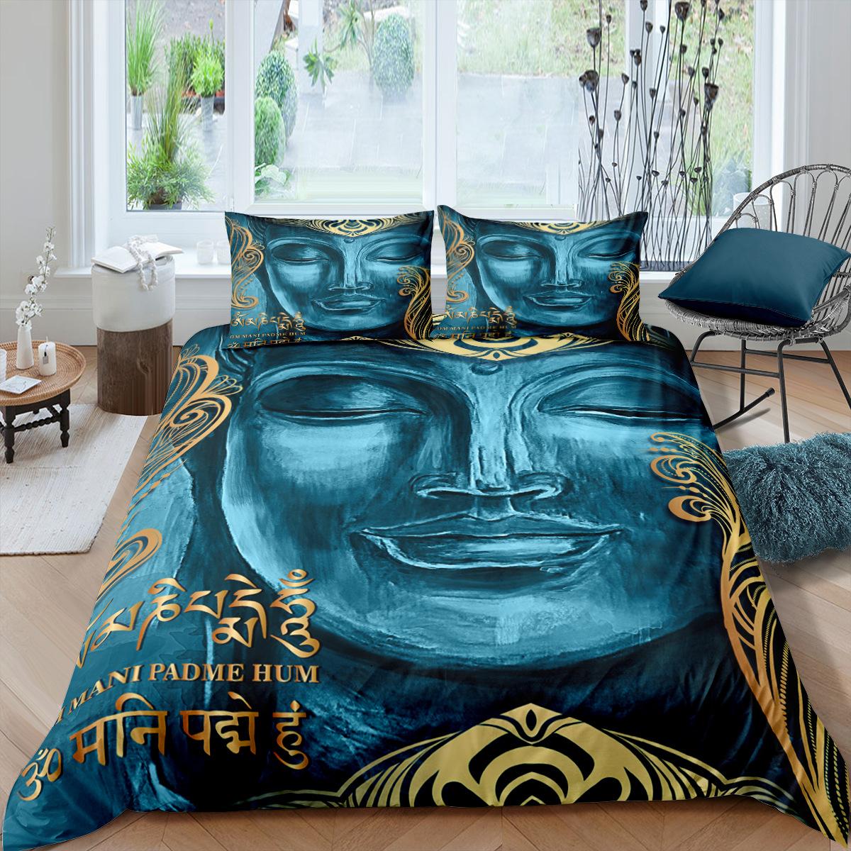 

Комплект постільної білизни 3D Buddha Екзотична ковдра Наволочка 2/3 шт. EU220 * 240 Дуже великий розмір М’яка прикраса спальні на блискавці US Queen 228x228cm