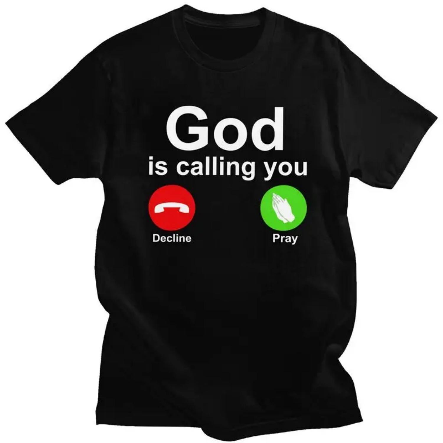 

Custom God Is Calling Decline Or Pray Tshirts for Men Short Sleeves Casual T Shirt T-shirt Loose Fit 100% Cotton Tees Gift S чёрный