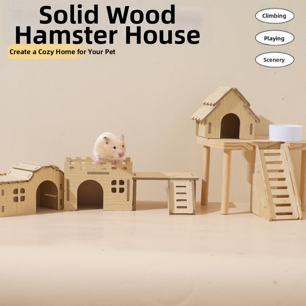 Durable Hamster House Natural Wooden Small Pets Hideaway New Hamster Hide Villa for Chinchilla