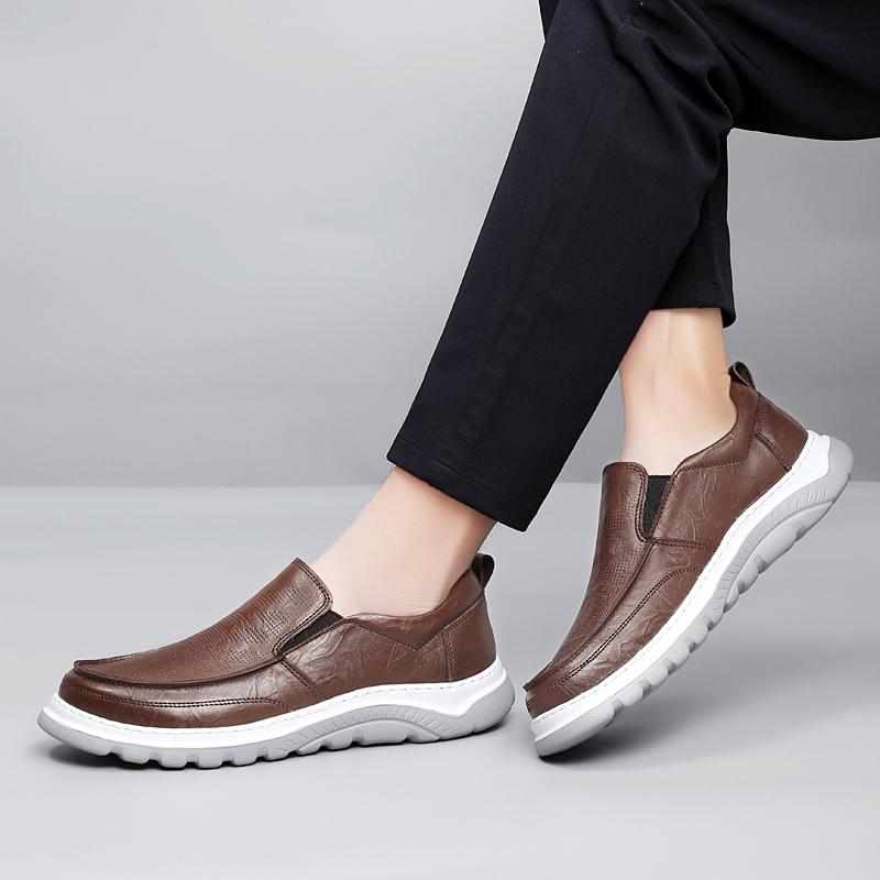 Fashion New Men's Genuine Leather Shoes Mens Slip on Flats British Style Male Loafers Soft Bottom Wear-resistant Comfortable Dress Shoes