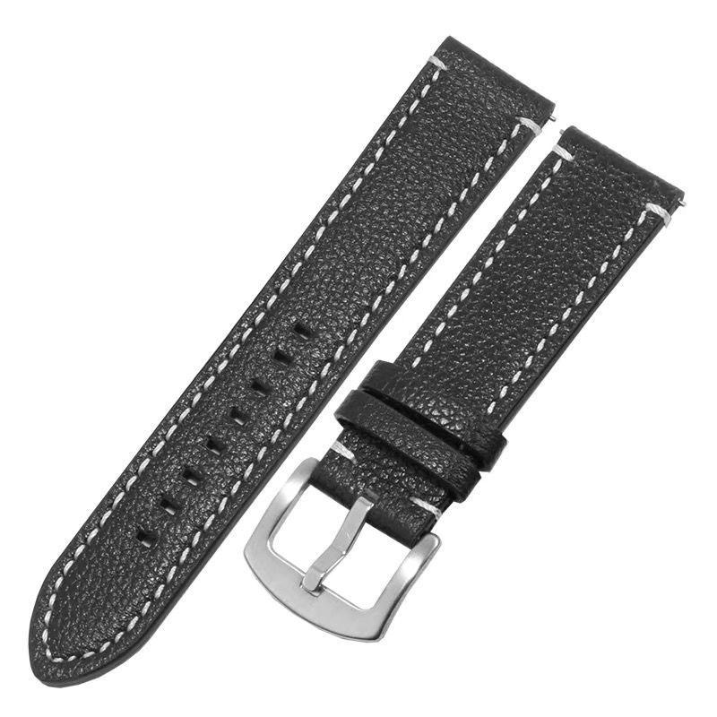 New Genuine leather lychee grain watchband 18mm 20mm 22mm 24mm pin buckle calfskin strap for brands automatic watch Black Brown