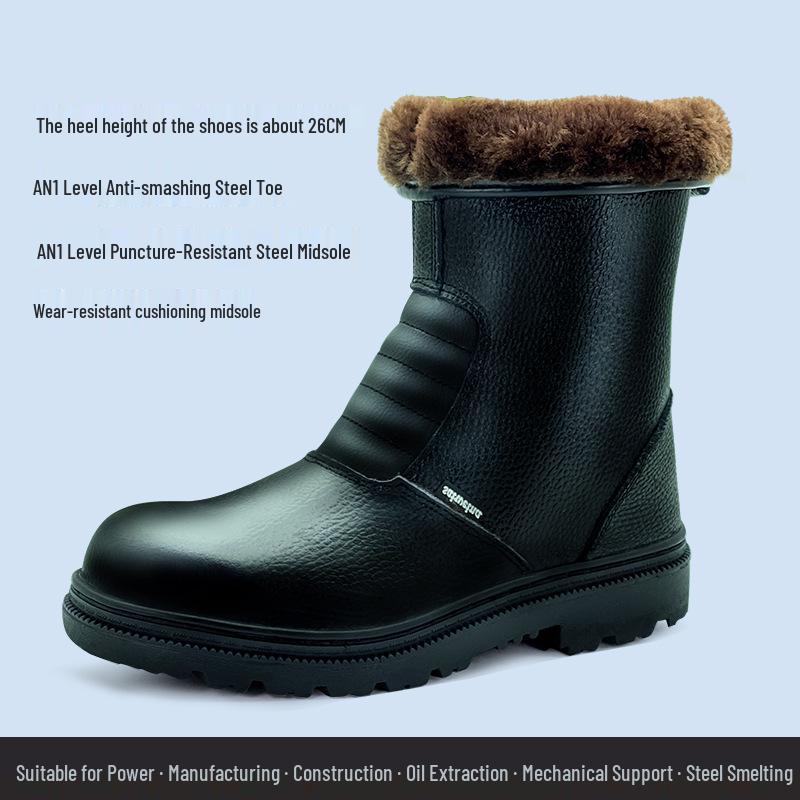Saivina Steel Toe Safety Shoes: Velvet-Lined, Anti-Smash, Anti-Puncture, Slip-Resistant, Wear-Resistant, Anti-Scald for Autumn/Winter Black Velvet Safety Shoes; Size 38