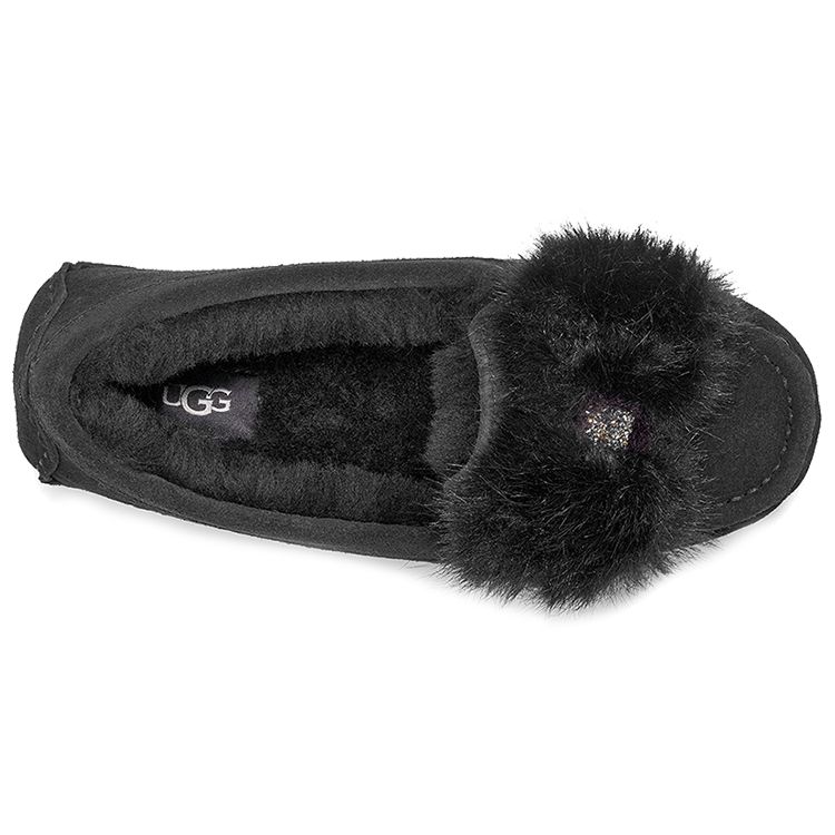 UGG Ansley Holiday Puff Bow Fleece Lined Warm Low Top Casual Shoes Women sneaker Black 1103858-BLK