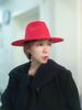 Dámský červený jazzový klobouk z vlněné plsti - Podzim Zima Retro Široká krempa