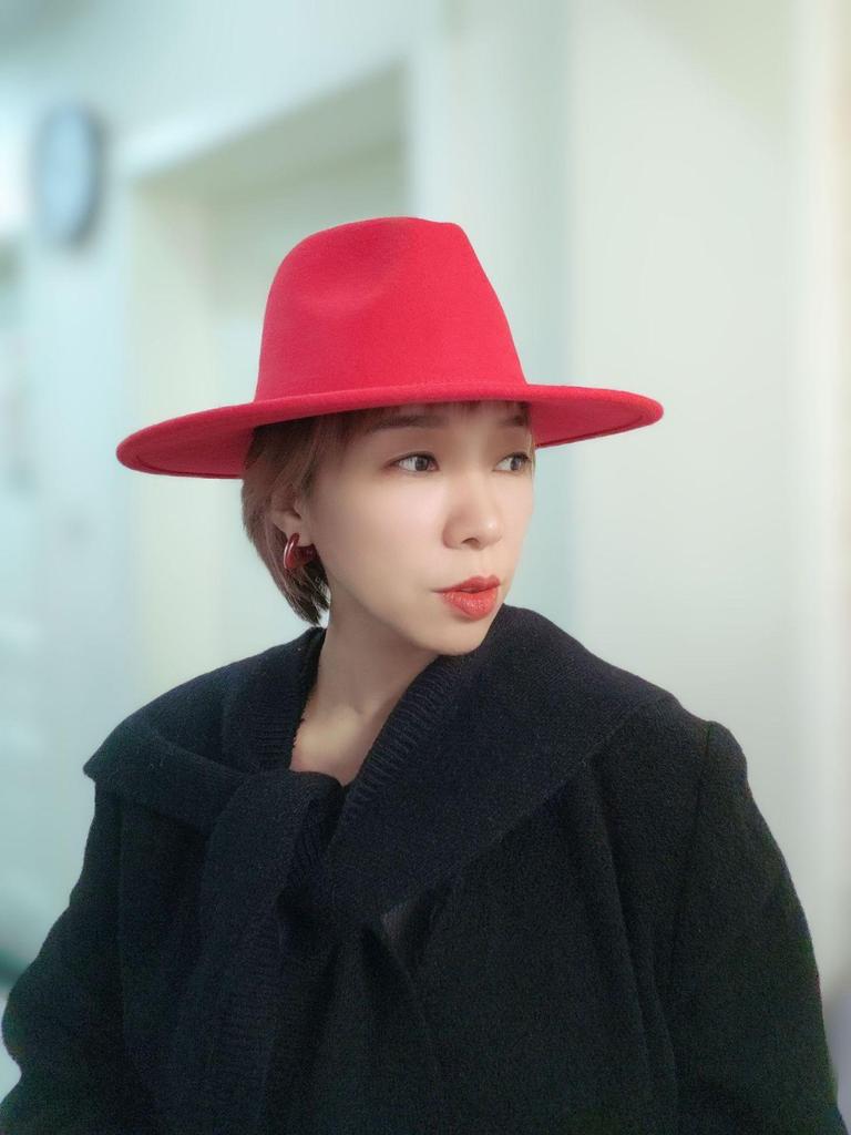 Dámský červený jazzový klobouk z vlněné plsti - Podzim Zima Retro Široká krempa