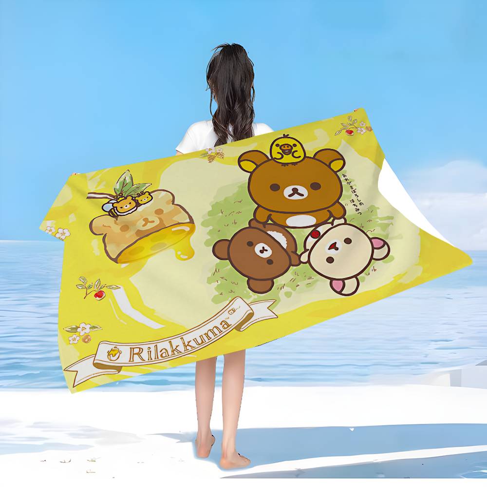Manta de Microfibra Kawaii Oso Rilakkuma Secado Rápido Toallas de Playa Impresión Oversize Super Absorbente Manta Toalla de Piscina