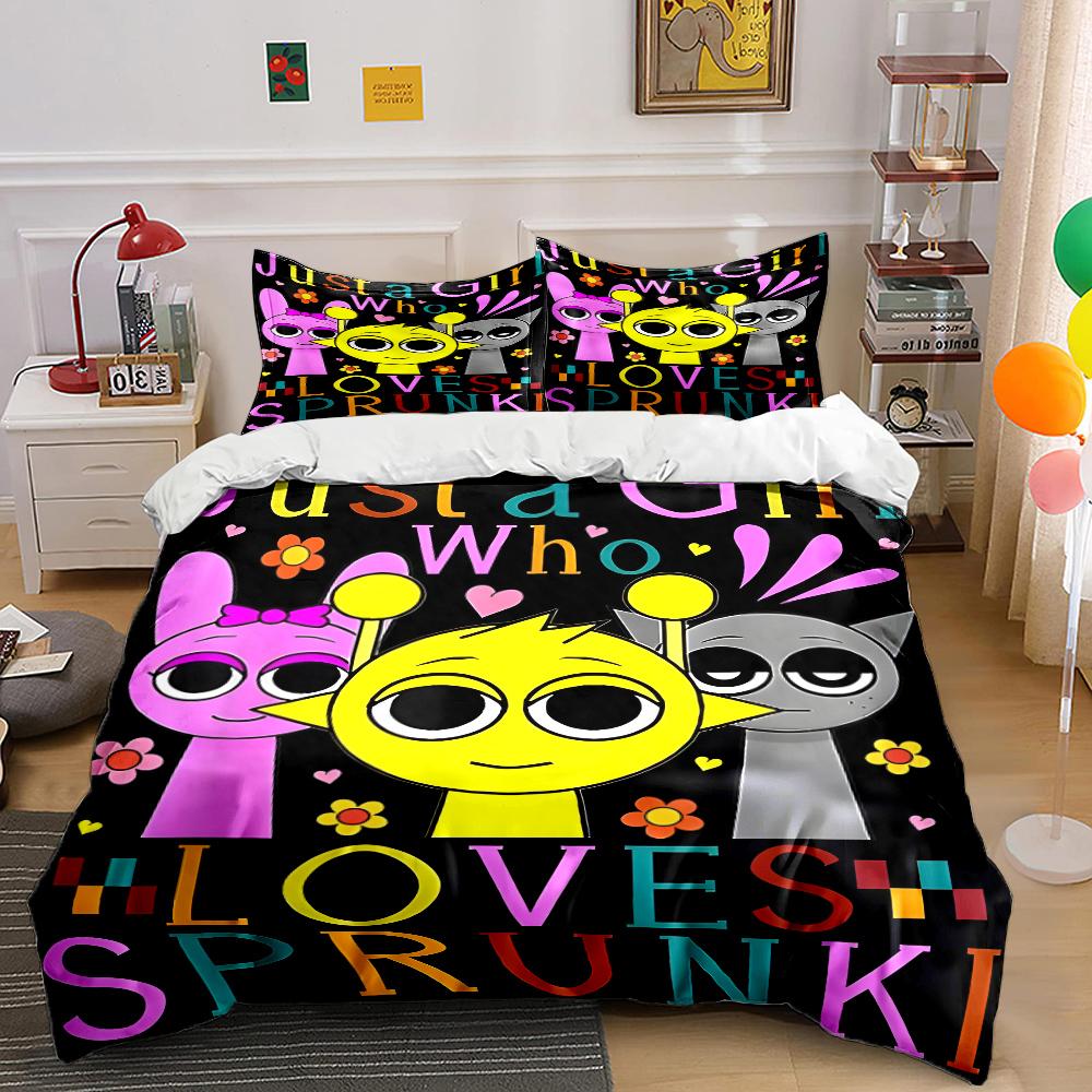 Music Games S-Sprunki Print Bedding Set 1 Duvet Cover+2 Pillowcase Multi Size Bedroom Bedding Decoration Machine Washable