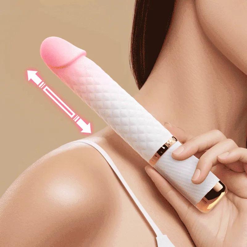 Vibrador Dildo Telescópico de Silicone Aquecido com Ventosa Potente e Textura Realista, Brinquedo Sexual Feminino Adulto