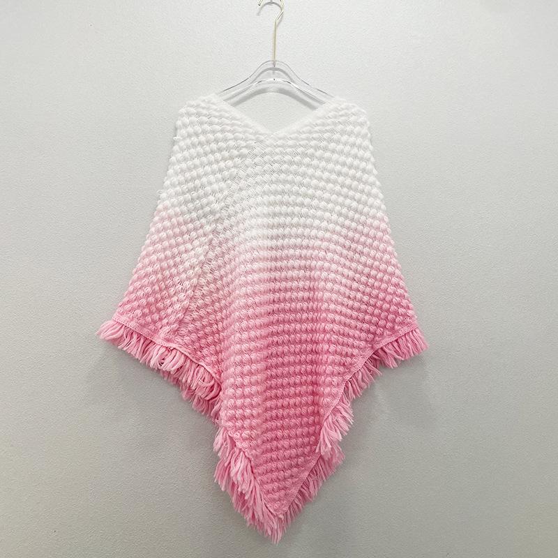 Gradient Tie-Dye Ethnic Shawl Cape - Knitted Women's High-End Travel Outerwear