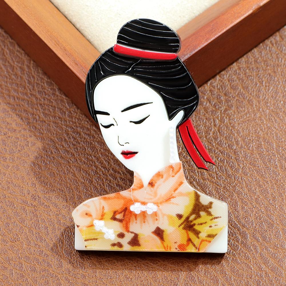 Handmade Splicing Acrylic Sheet Chinese Style Cheongsam Girl Brooch