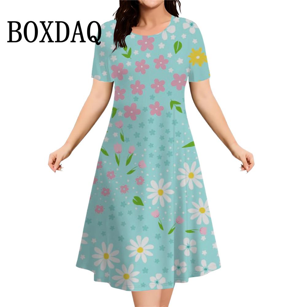 3D Butterfly Flowers Print Women's Dresses Summer Short Sleeve Clothing Casual Female Dress Retro Loose Plus Size Dress 2026 9XL