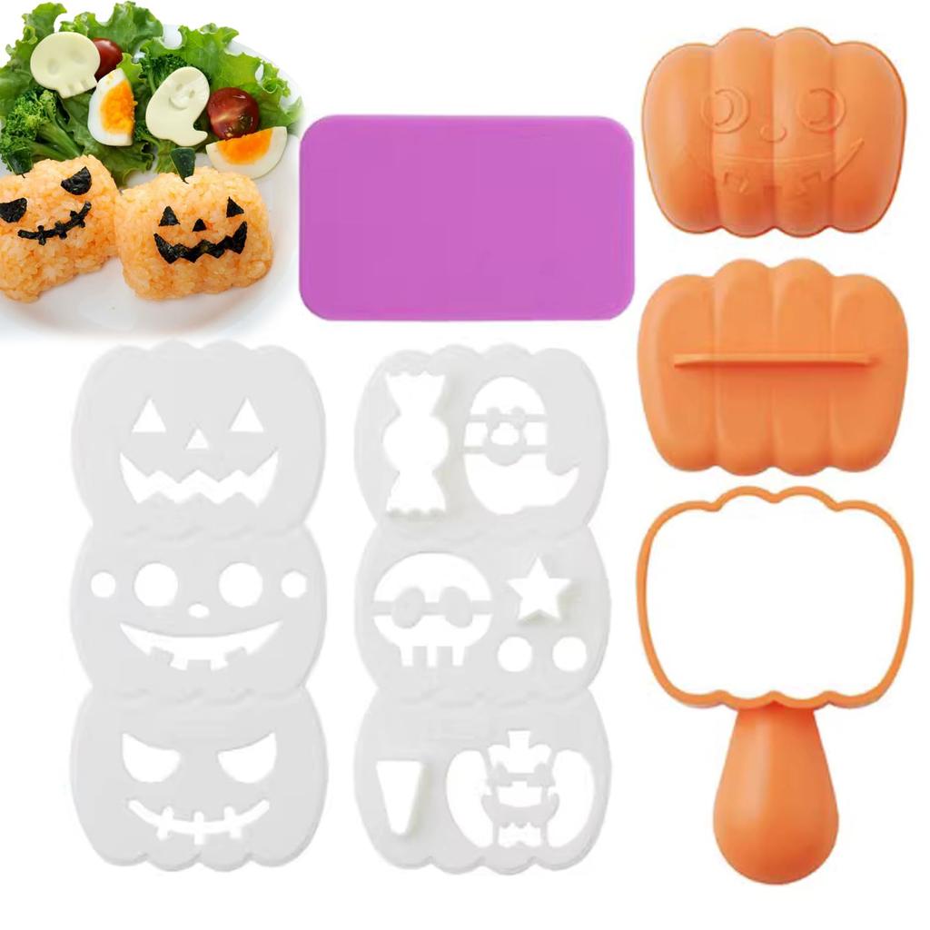 Orirya Onigiri Seaweed DIY Cute Bento Box Kitchen Bento Halloween Bento Decoration Lunch Making Pumpkin Onigiri Mold Set Pumpkin-Shaped Mold, Punch,