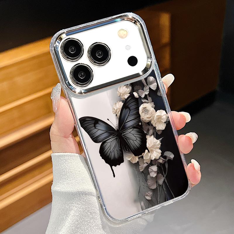 

Multi-color Butterfly Pattern Case For iPhone 17 Pro Max Plating Lens Frame Clear Soft Cover For iPhone 16 15 14 13 Pro Max 11 16E 17E iPhone 14 Pro прозрачный
