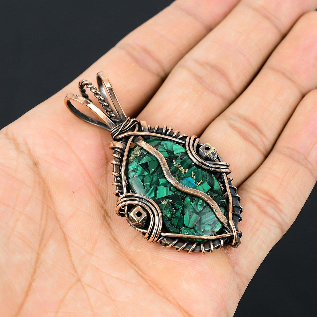 Copper Malachite Jewelry, 999 Copper Wire Wrapped Pendant Handmade Gemstone Jewelry, Gifts For Wife Brand New Pendant