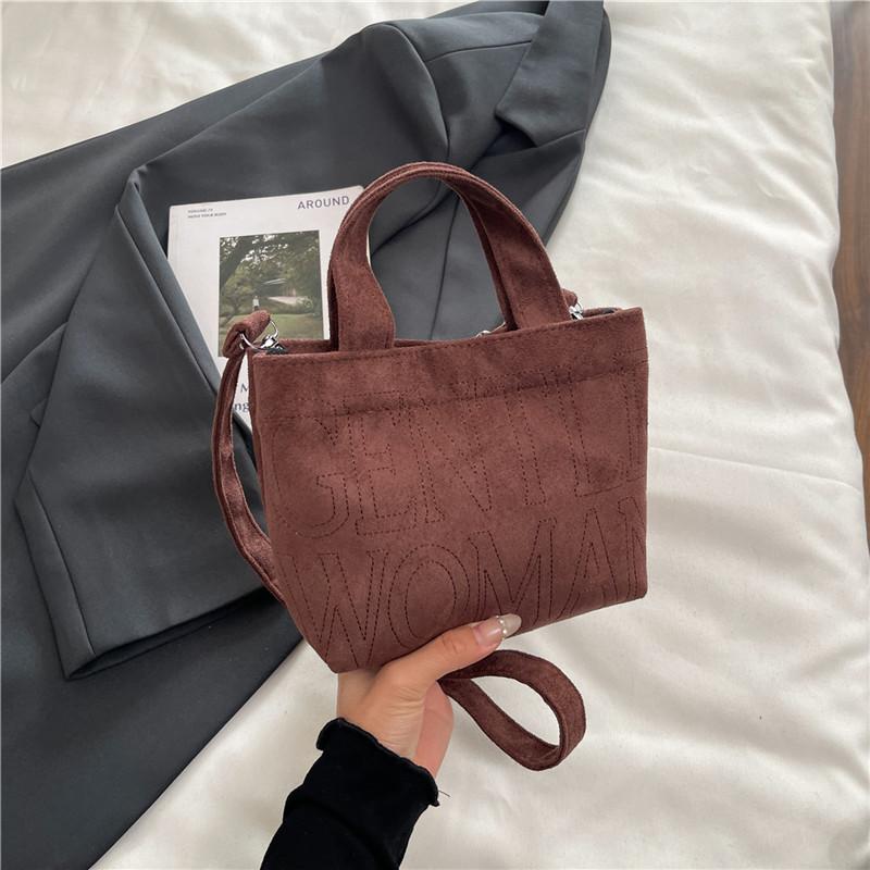 

New Retro Suede Crossbody Bag Gentlewoman Letter Simple Mini Phe Bag Comfortable and Versatile Texture Embroidery Shoulder Bag