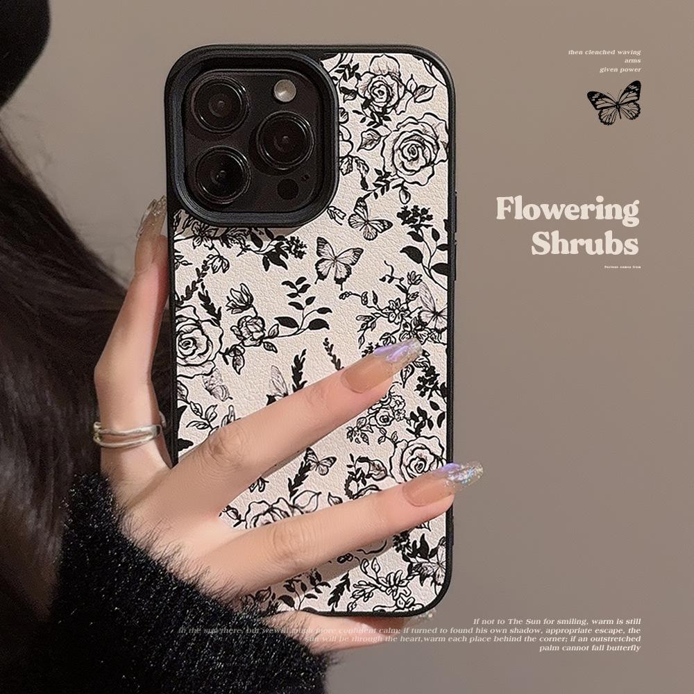 Stylish Ins Rose Flower Apple 15 Phone Case 14pro Max Leather 11 Suitable for IPhone16 Artistic 12