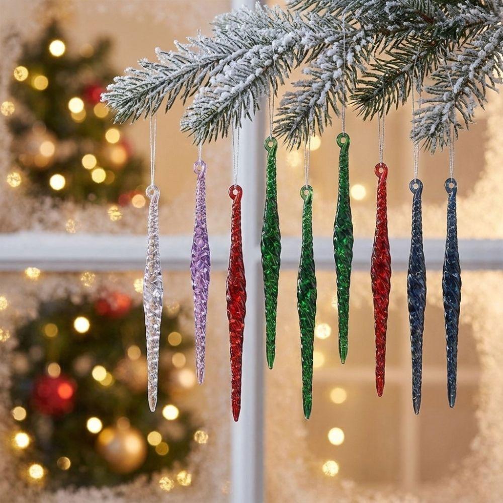 12Pcs Acrylic Clear Christmas Icicle Pendants Set Hanging Icicle Decorations Wedding Party