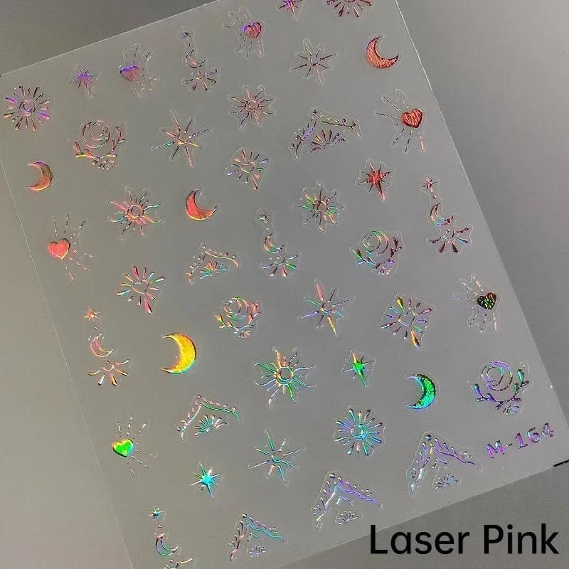 Gold Silver Love Star Moon Geometric Lines Necklace Stamping Retro Soft Self Adhesive Nail Art Sticker Manicure Decal
