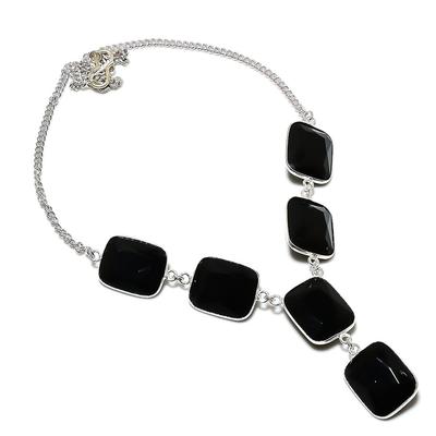 Náhrdelník z přírodního černého spinelu, stříbra 925, 18" C7i26