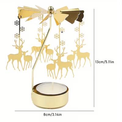 Christmas Golden Candlestick Metal Tea Lamp Stand: Christmas Tree Tea Lamp Rotating Ironwork Scented Candlestick Rotating Candle