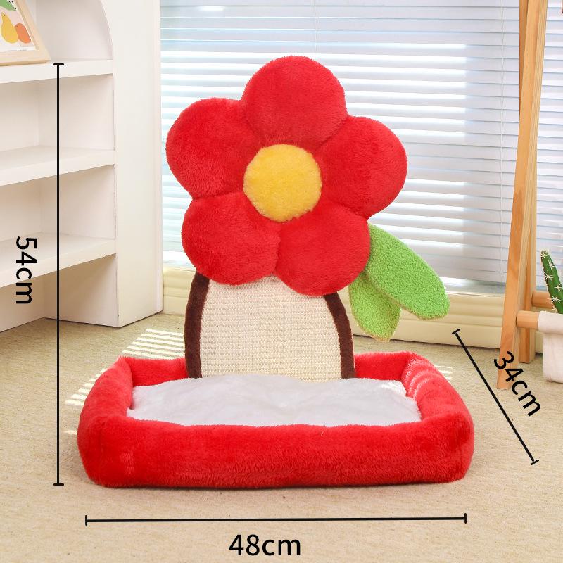 

Cozy Little Red Flower Cat Bed & Scratching Board - Warm, Bite-Resistant Nest for Winter