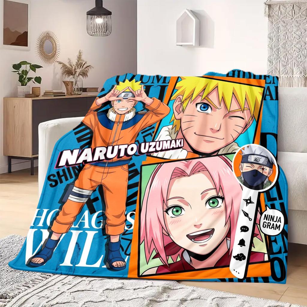 Naruto Cartoon Warm Comfortable Flannel Blanket - Printed, For Bedrooms, Sofas, Beds, Chairs, Picnics, Travel -HE12