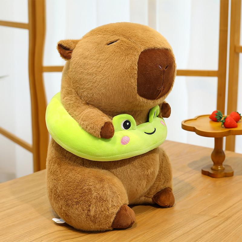 Summer swimming ring capybara doll frog chick pink rabbit kapibara plush toy throw pillow