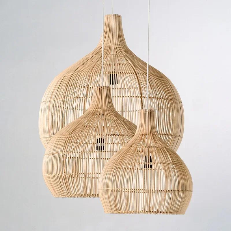 Handmade Rattan Woven Pendent Lamp Retro Decorative Lighting Fixtures Creative Designer Art Indoor Decorative Lights