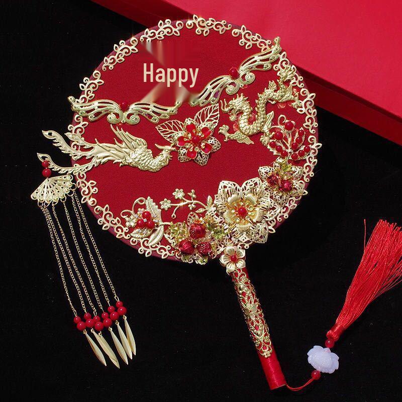 Double-Sided Handmade Bridal Fan for Chinese Style Weddings