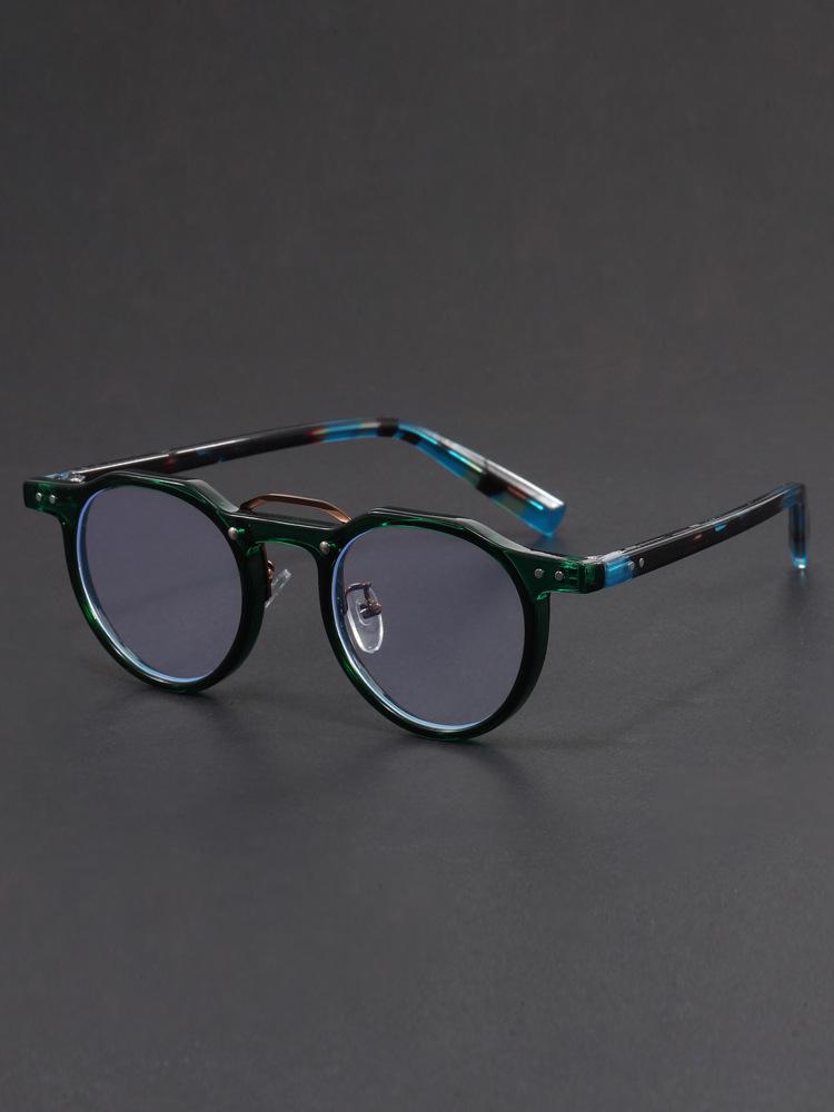 Handcrafted Irregular Green & Black Retro Wood Grain Eyeglass Frames with Prescription Lens Option