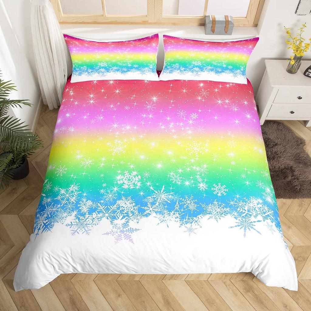 Snowflake Duvet Cover Twin King Merry Christmas Comforter Cover For Child Boys Girls, Glitter Galaxy Bedding Set, New  Gift