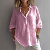 Women's Top Solid Color Casual Loose Long Sleeved Linen V-neck Shirt
