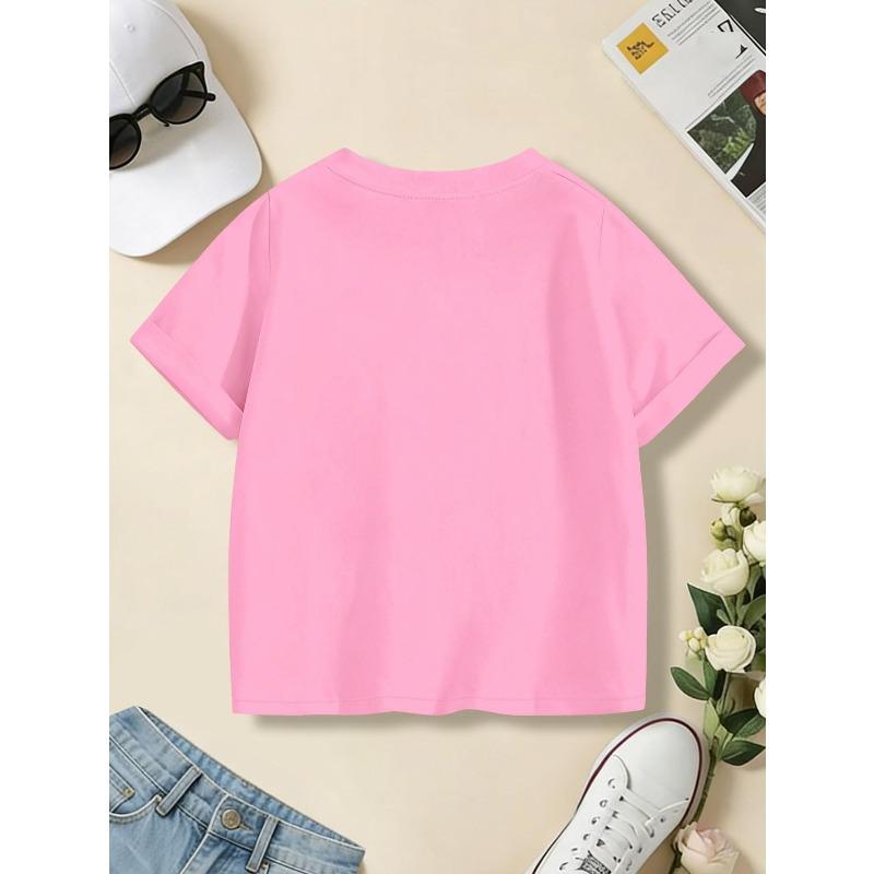 European sizes Children's Summer Short-Sleeve T-Shirt, Cartoon Print Top for Girls, Featuring a Cute Design, Suitable for Outings and Daily