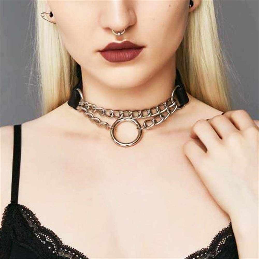 Punk Round Heart Necklace Pu Leather Necklaces Chains for Women Men Gothic Statement Choker Necklace Cosplay Jewelry Gift