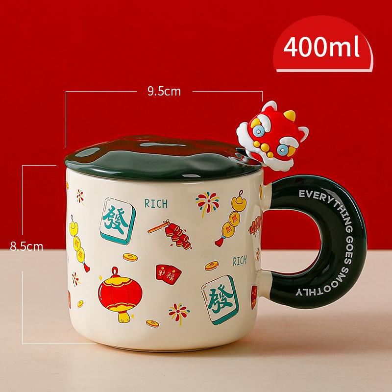 High value Dragon Year Ceramic Cup with Lid Home Cute BrandNew Year Gift Couple Water Cup Creative Souvenir Mug 400