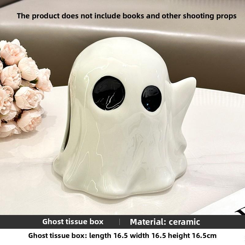 

Ghost Ceramic Tissue Box Livingroom Coffee Table Paper Box Household Kitchen Decoration Napkins Paper Boxes Desktop Decorations белый