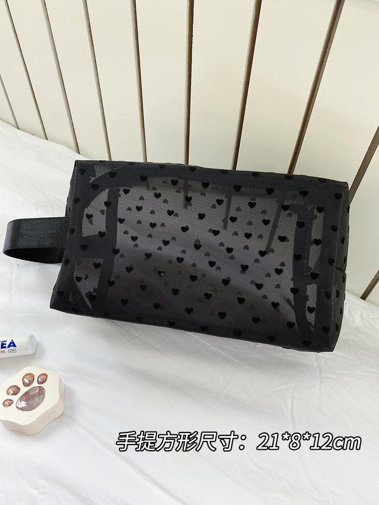 Nylon Mesh Zipper Cosmetic Bag Portable Travel Organizer Small Large Black Transparent Toiletry Pouch Makeup Storage Bags