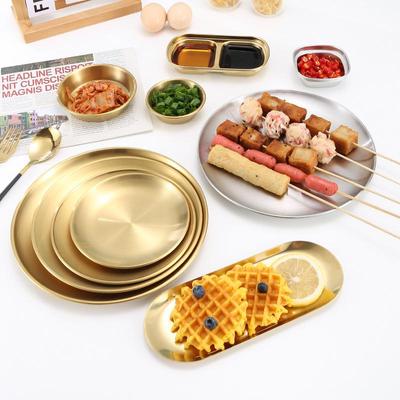 Zibo Korean Stainless Steel Round Barbecue Plate - Gold Café Style, Fruit/Cake/Bone Roast Plate