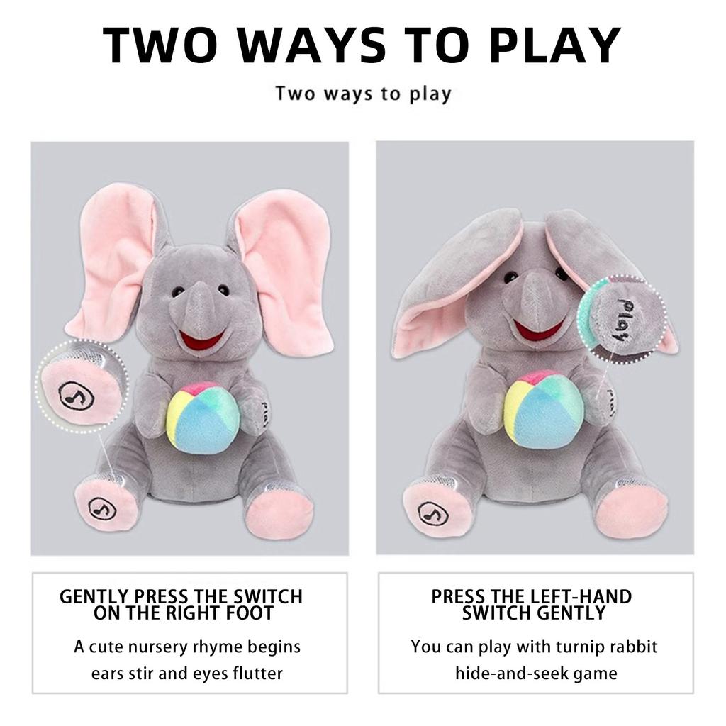 Plush Elephant Baby Toy, Interactive Peek - A - Stuffed Animal With Music, Infant & Toddler Companion For Early Development