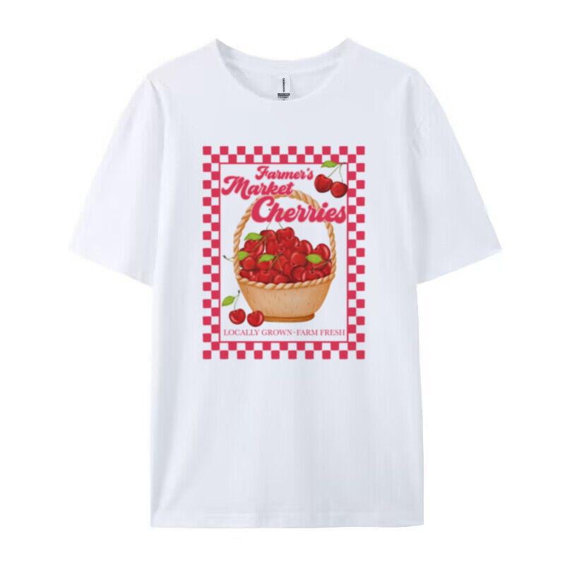 Cute Farmers Market Cherry Tshirts Short Sleeve Vintage Gardening Graphic Tee Cottagecore Top Women Aesthetic Clothing Oversized